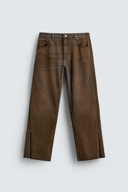 ZARA ДЖИНСЫ FLARE FIT С МОЛНИЯМИ, КОРИЧНЕВЫЙ