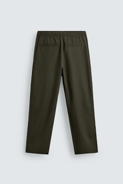 ZARA БРЮКИ RELAXED FIT ИЗ СМЕСИ ХЛОПКА, ТЕМНЫЙ ХАКИ