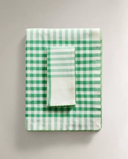 ZARA HOME ХЛОПКОВАЯ СКАТЕРТЬ В КЛЕТКУ, ЗЕЛЕНЫЙ