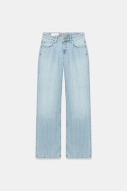 ZARA ДЖИНСЫ TRF ПРЯМОГО КРОЯ С НИЗКОЙ ПОСАДКОЙ И БЛЕСТКАМИ, ГОЛУБОЙ