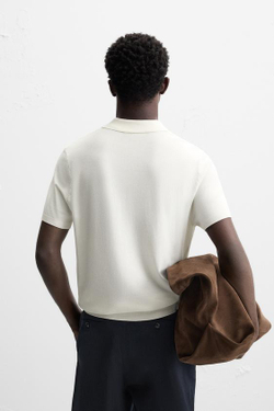 ZARA ПОЛО ИЗ СМЕСОВОЙ ВИСКОЗЫ, ЖЕЛТОВАТО-БЕЛЫЙ