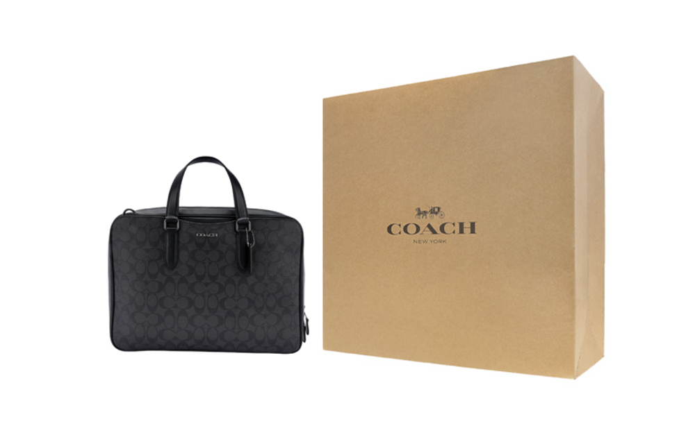 COACH Graham Calfskin With Coated Canvas Laptop Bag, Briefcase, Handbag, Shoulder Bag, Crossbody Bag Large Men"s Black