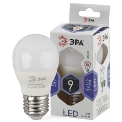Лампа светодиодная ЭРА STD LED P45-9W-860-E27 9Вт шар холодный дневной свет Е27 | Лампы cветодиодные Шар (G/P)