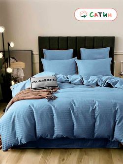 Простынь на резинке сатин-страйп Milky Garden "M-BLUE" 90x200 см