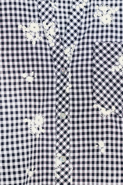 ZARA РУБАШКА В КЛЕТКУ С ВЫШИВКОЙ, ТЕМНО-СИНИЙ/БЕЛЫЙ