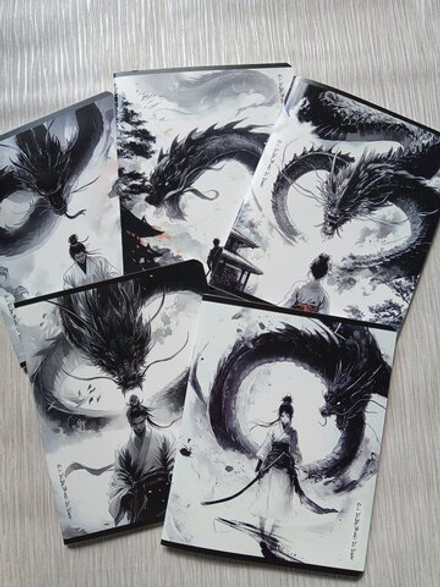 Тетрадь 48 листа А5+.  "Дракон и Самурай", общая, клетка. Формат А5+ (163*203 мм). Арт.120042. С полями. Комплект 5 шт.