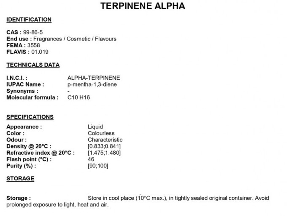 TERPINENE ALPHA / ТЕРПИНЕН АЛЬФА CAS 99-86-5
