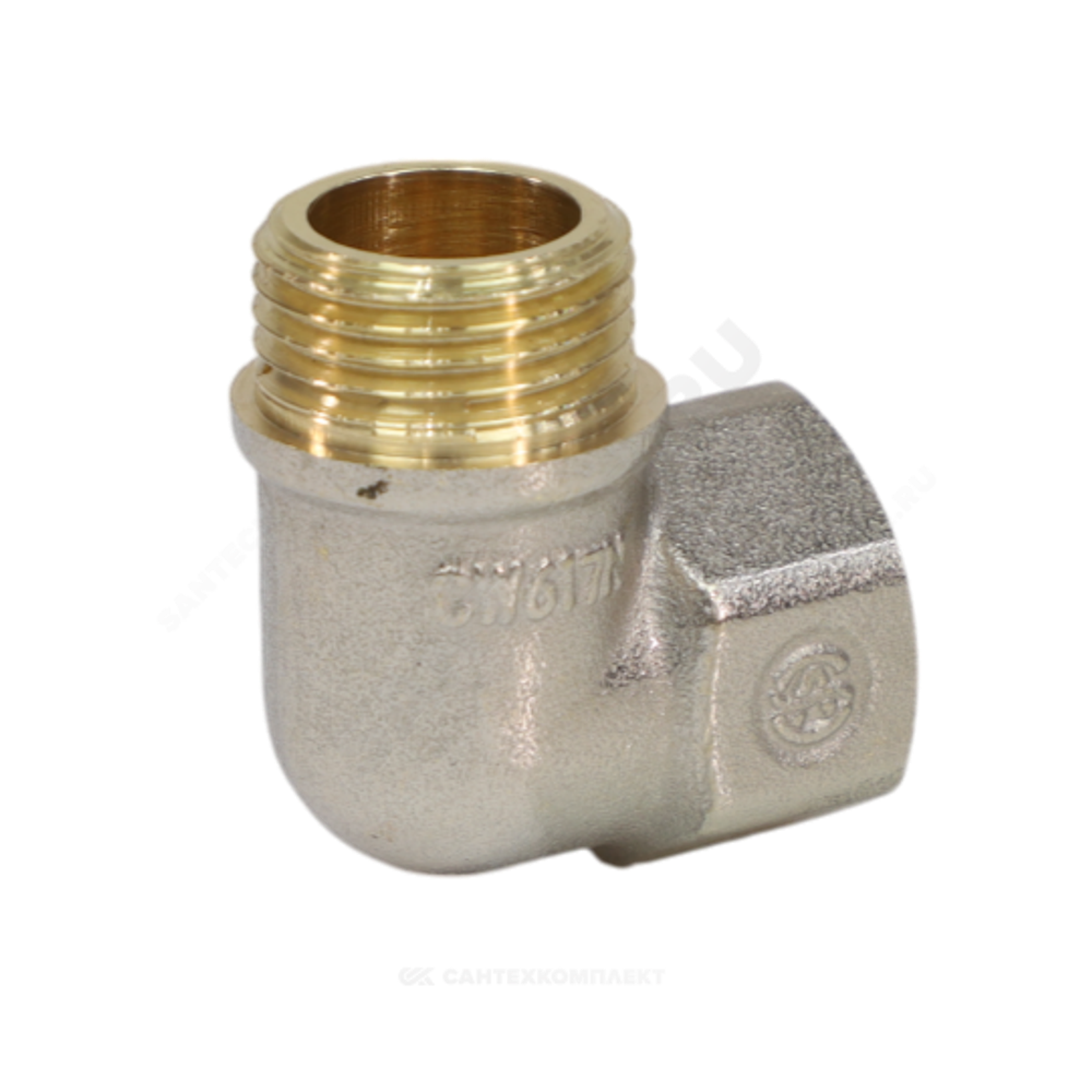 Угольник латунь никель реборда Ду 32 (1 1/4") ВР/НР 9006 ГОСТ 32585-2013 Aquasfera 9006-04
