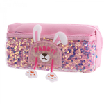 Пенал - косметичка Alingar, ПВХ, пайетки, молния, боковой карман, 90 х 200 мм, "Rabbit", розовый (ушки и лапки)
