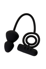 Чёрное эрекционное кольцо с вибростимулятором и анальным хвостом (Цвет: черный)