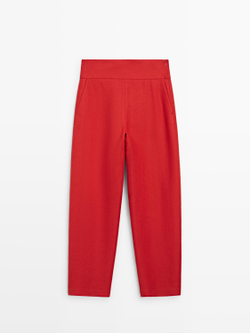 Massimo Dutti Льняные брюки объемного кроя, крсаный