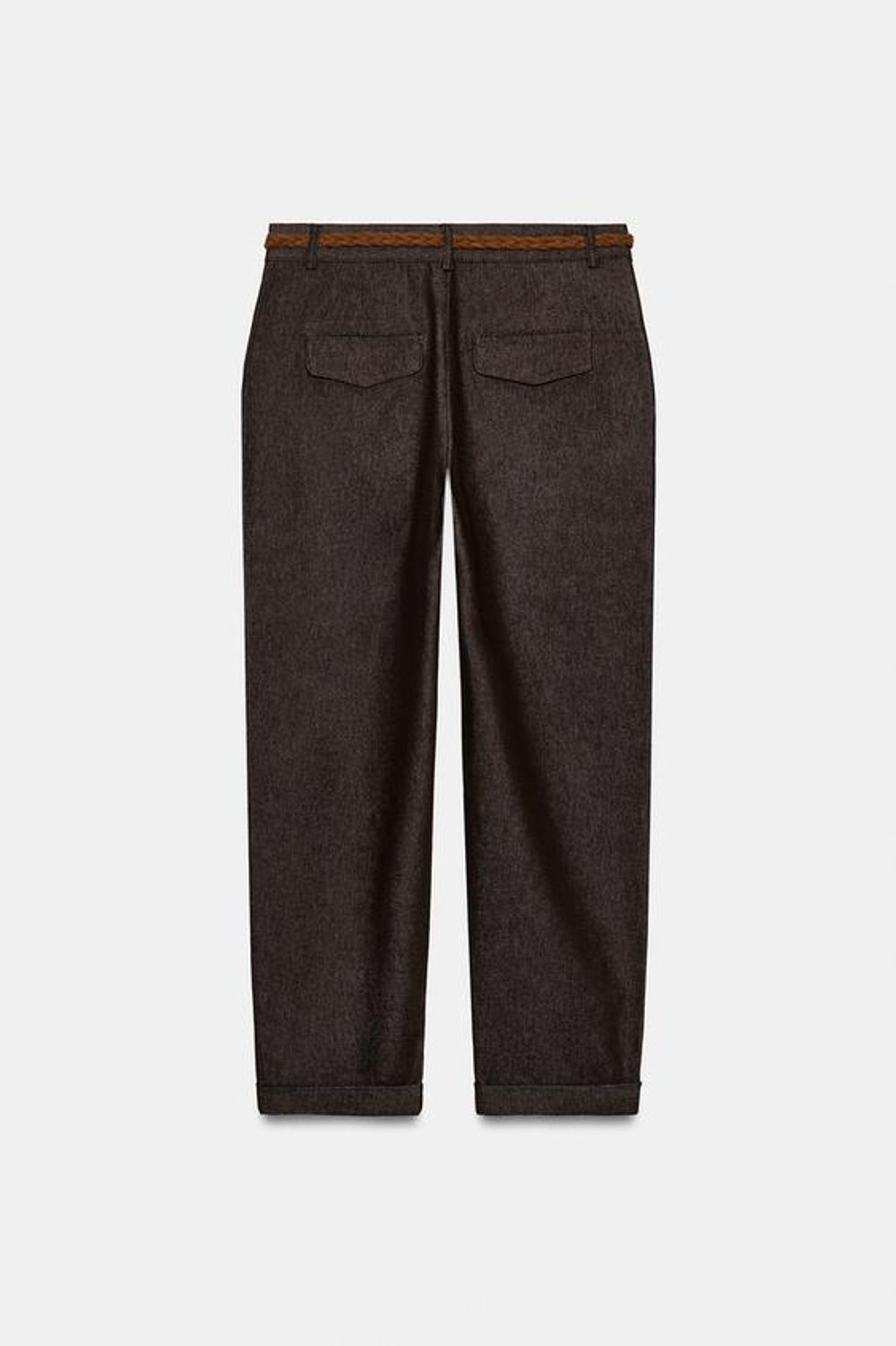 ZARA БРЮКИ ЧИНОС С ПЛЕТЕНЫМ РЕМНЕМ, КОРИЧНЕВЫЙ