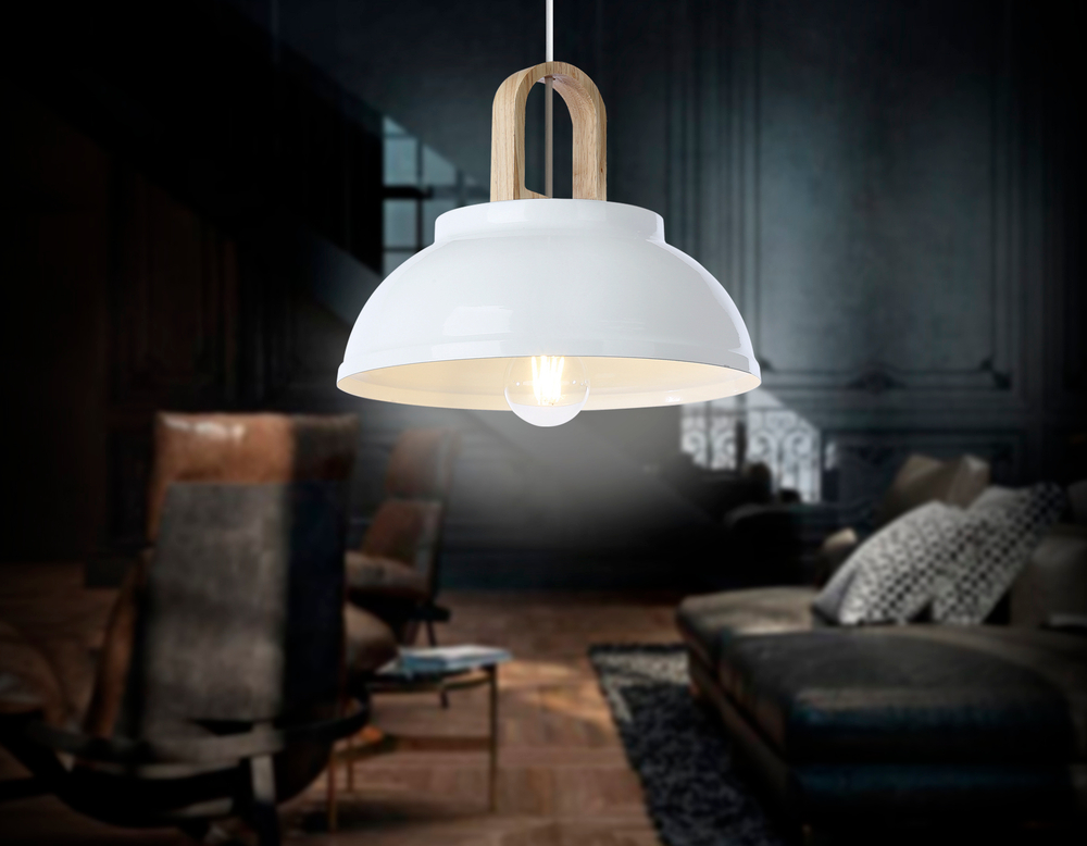 Подвесной светильник в стиле лофт TR8190 WH/LW белый/светлое дерево E27 max 40W D290*900