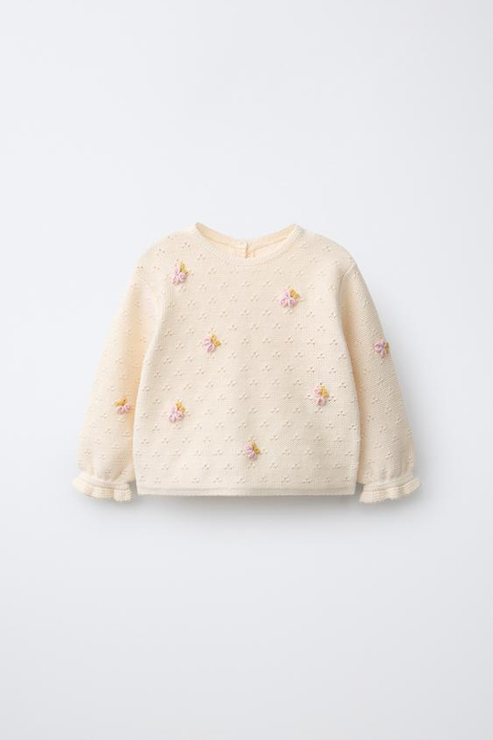 ZARA СВИТЕР С АЖУРНЫМ УЗОРОМ И УЗЕЛКАМИ, ЭКРЮ