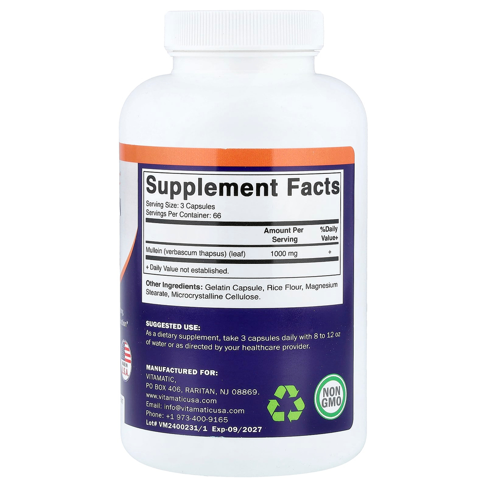 Vitamatic, коровяк, лист, 200 капсул (333 мг в 1 капсуле)