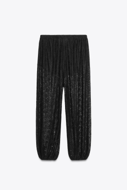 ZARA БРЮКИ BALLOON С КРУЖЕВОМ, ЧЕРНЫЙ