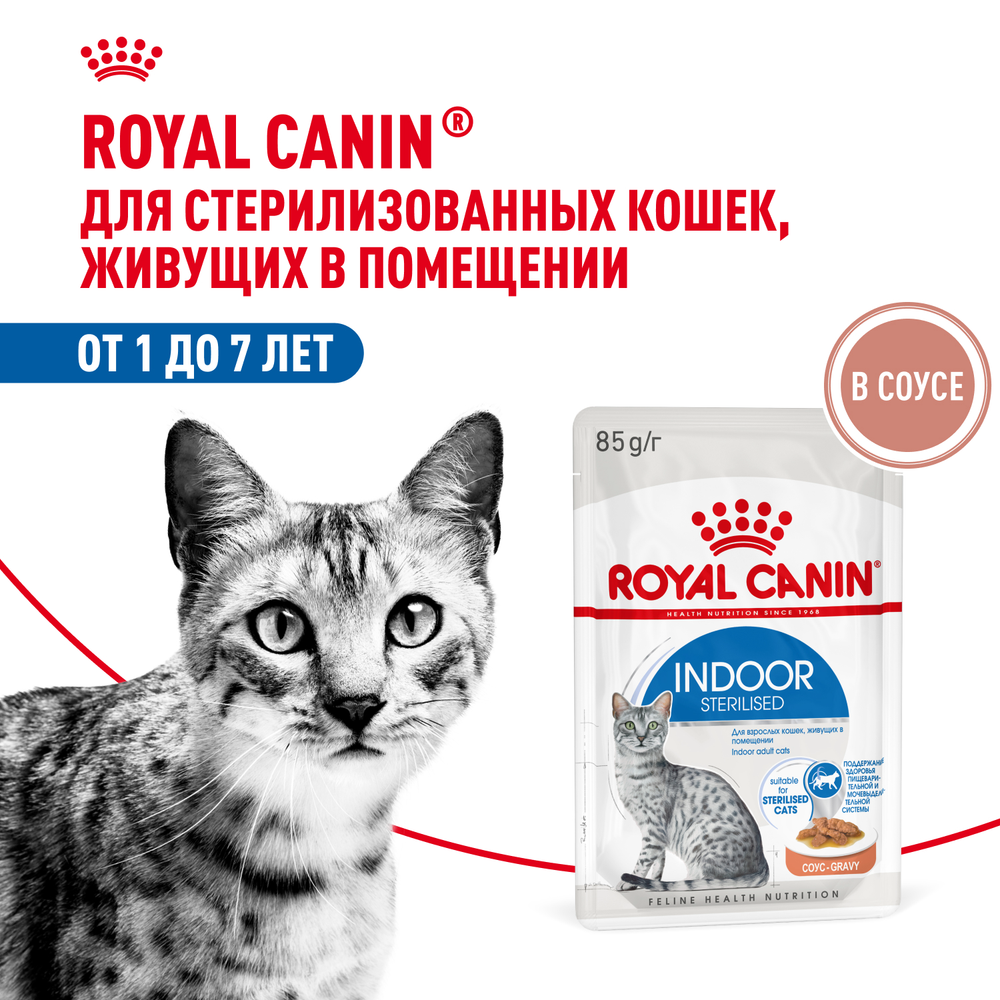 Royal Canin Indoor Sterilized Индор стерилайзд Корм влажный для стерилизованных кошек живущих в помещении соус 85г