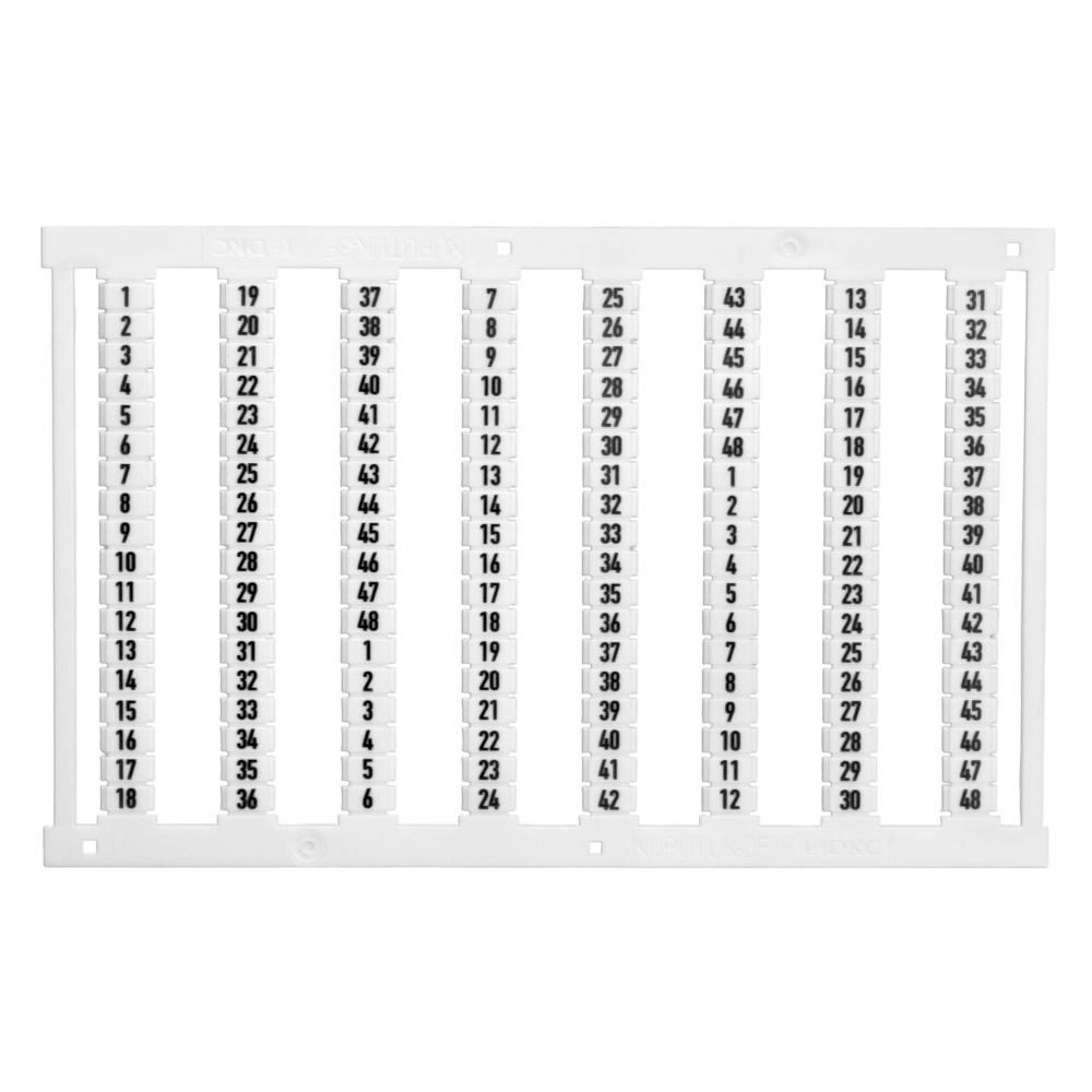Маркировка для клемм, ширина 3.5 мм, узкая, для клемм Push-in, белая, от 49 до 96, вертикальная ориентация, 1 шт. = карта из 144 маркеров