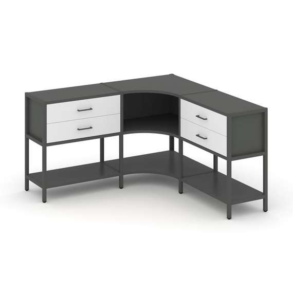 Shelf System Трехсекционный угловой стеллаж двухярусный с ящиками SN.STMU-231 Антрацит/Белый/Металл