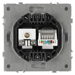 Розетка ЭРА Galaxy 15-3110-03 комбинированная RJ45+TV IP20 алюминий | Эра Galaxy
