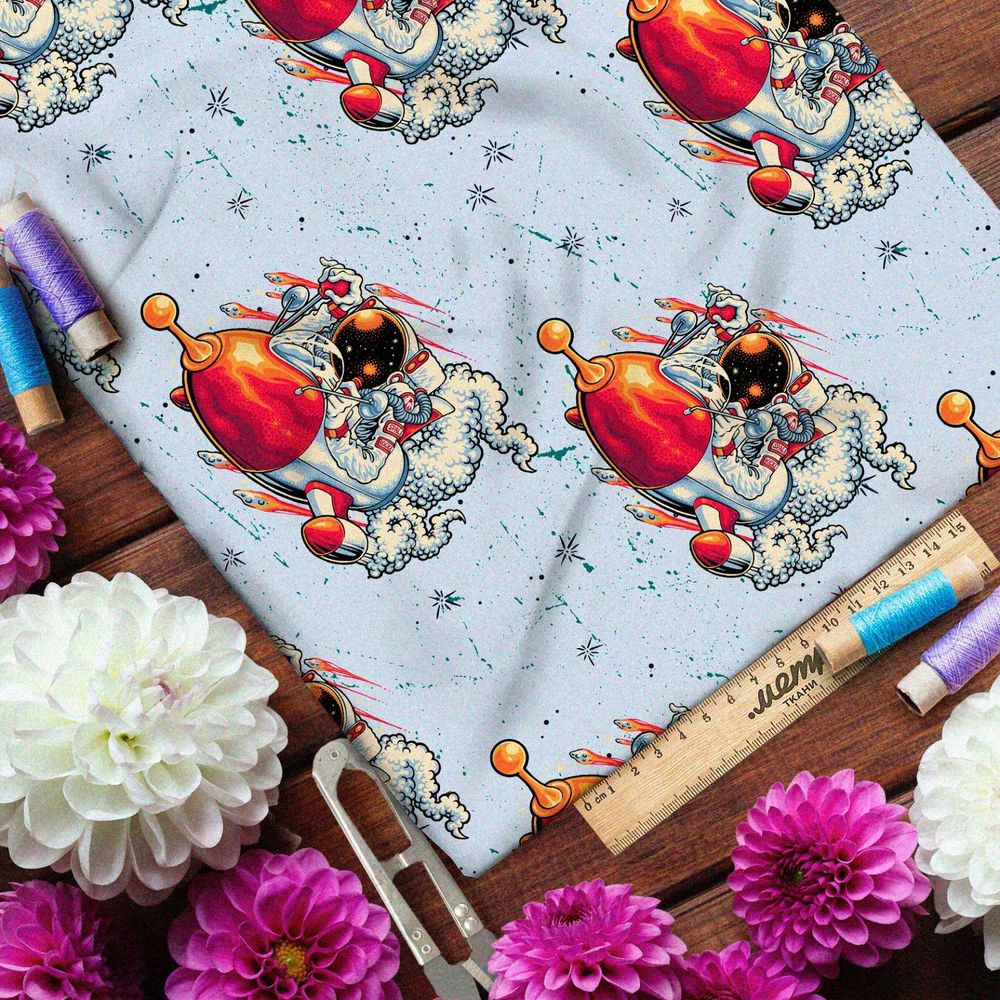 Ткань шифон красочный космический корабль и пилот