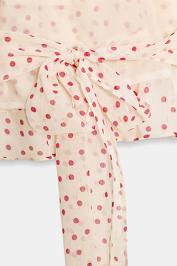 ZARA ТОП ИЗ ЖОРЖЕТА С ГОРЛОВИНОЙ ХАЛТЕР, ЭКРЮ/КРАСНЫЙ