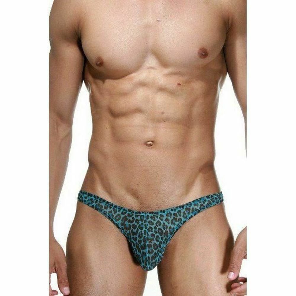 Мужские трусы тонги синие с леопардовым принтом La Blinque LB15335