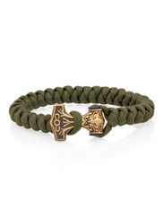 Браслет из зелёного паракорда с молотом Тора Bayer из бронзы