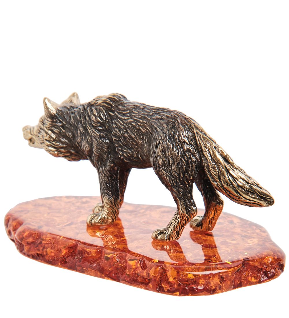 Народные промыслы AM- 971 Фигурка «Волк» (латунь, янтарь)