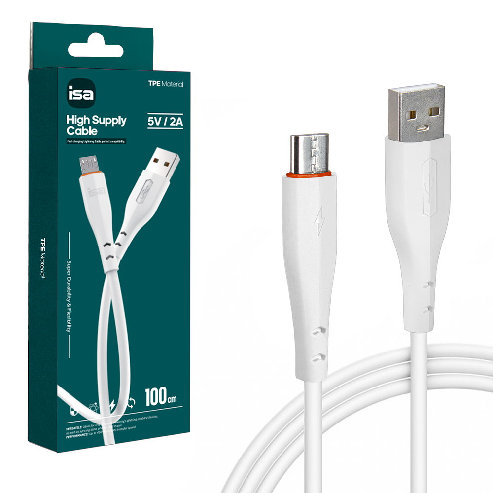Кабель USB - Micro IS X7 2A (белый) 1м