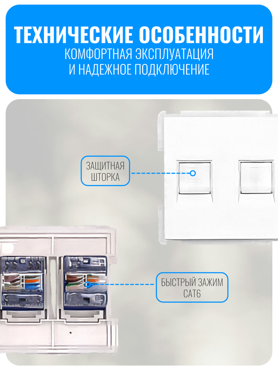 Розетка интернет RJ45 двойная Smart Aura серия Classic без рамки