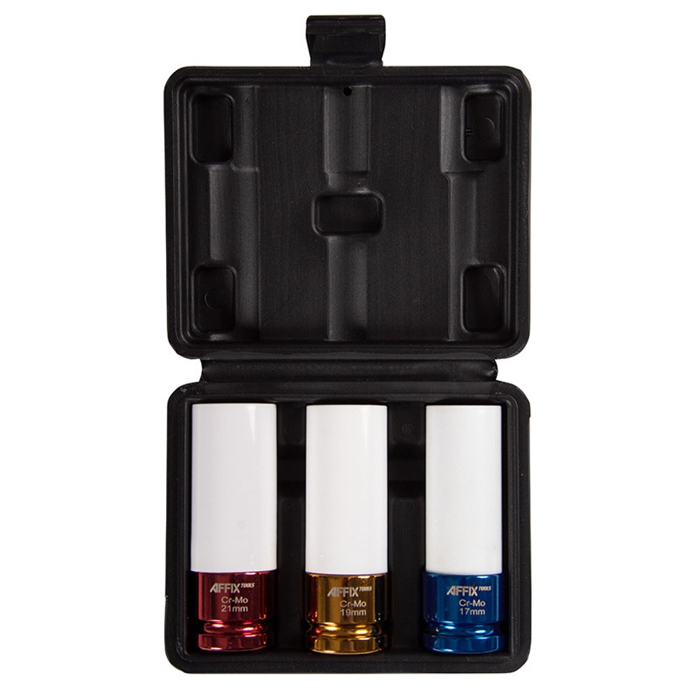AFFIX (AF00643C) Набор ударных глубоких шестигранных головок 1/2", 17, 19, 21 мм, пластиковое покрытие, кейс
