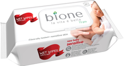 Салфетки влажные детские Sensitive, Bione, 72 шт