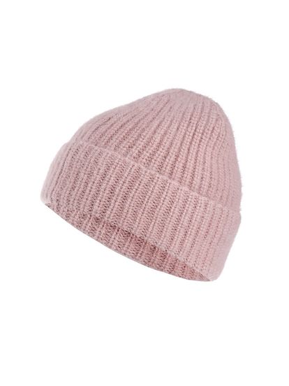 Женская шапка бежево-розового цвета из ангоры - фото 1