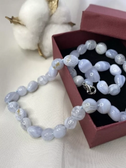 Бусы колье из натурального голубого агата сапфирина ожерелье