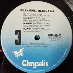 Винтажная виниловая пластинка LP Billy Idol Rebel Yell (Canada 1983)