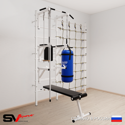 Шведская стенка Sv Sport 59620 (Турник стандарт/Брусья/Стойка/Скамья/Канат/Трапеция/Цепь/Мешок 22кг/Канатный лаз)