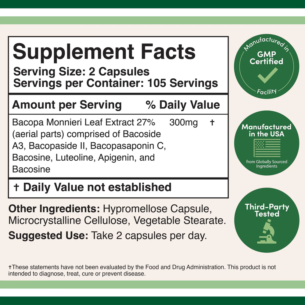 Double Wood Supplements - Bacomind Bacopa Extract - 210 x 150 mg capsules