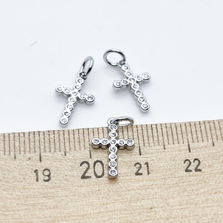 Подвеска Крест, цвет серебро, фианиты, размер 14*9 мм, цена за 1 шт