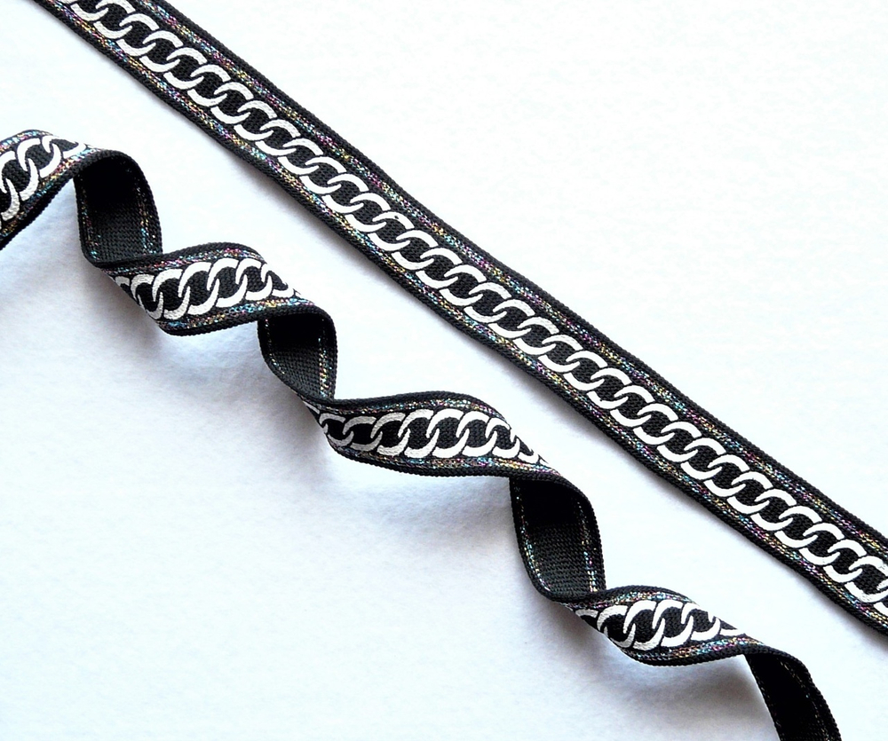 Лампасная лента (трикотажный, люрекс, 1,8 см). Черный/мультиколор Цепочка, ВО