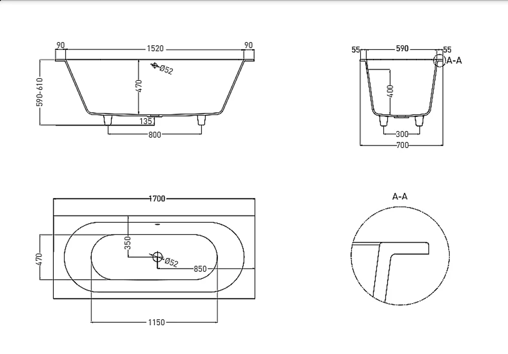 Ванна Salini Ornella AXIS S-Sense 170x70 104613G белая