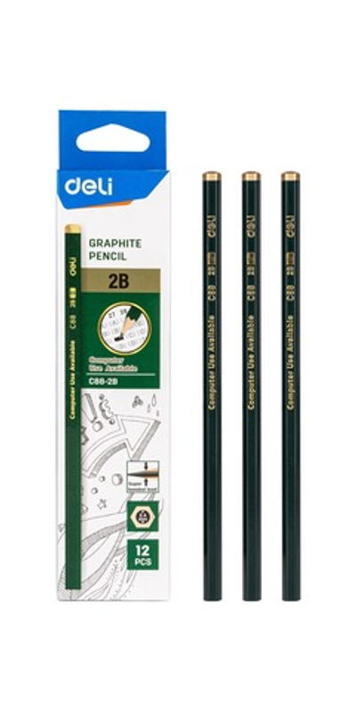 Карандаш чернографитный Deli 2B шестигранный липа 12шт. EC88-2B