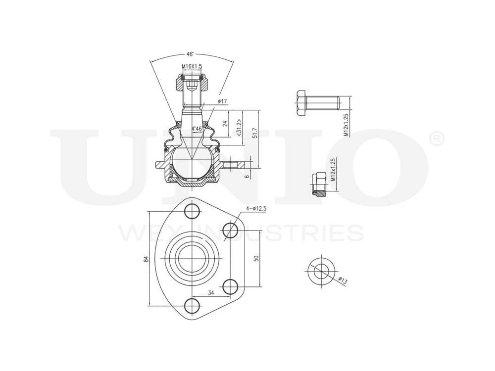 Опора шаровая передняя нижняя UNIO SSP-20108