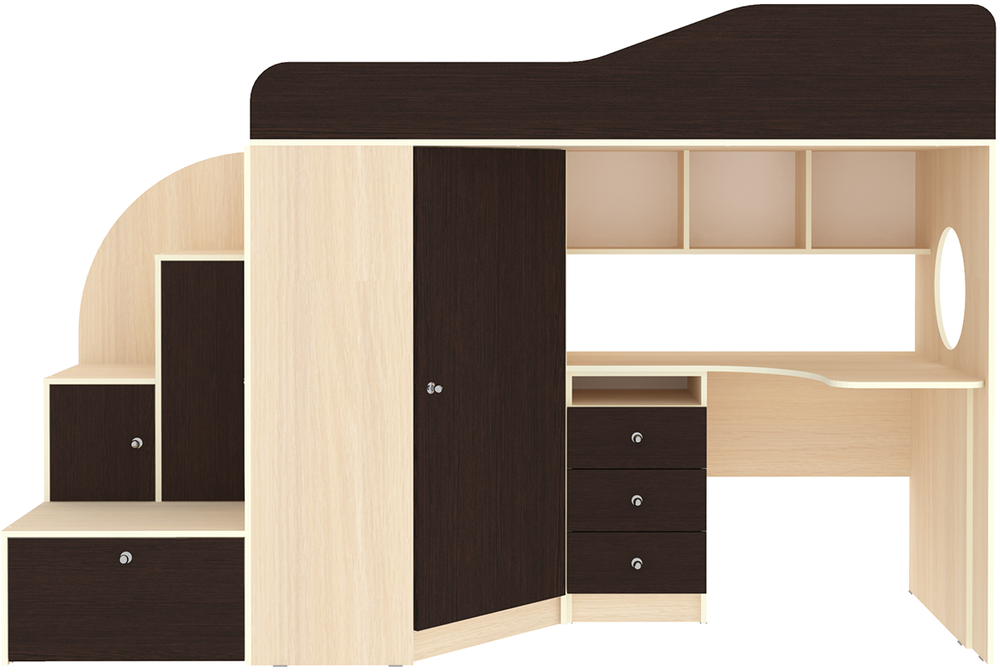 Кровать-чердак КарИВи Кадет 1  Дуб Молочный Венге