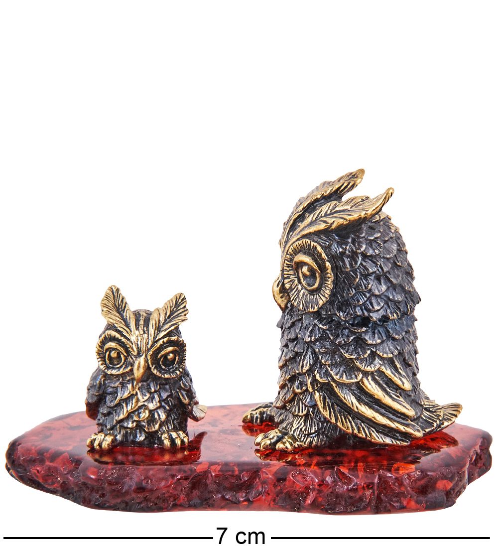 Народные промыслы AM-3711 Фигурка «Совушки Гермес и Сычик» (латунь, янтарь)
