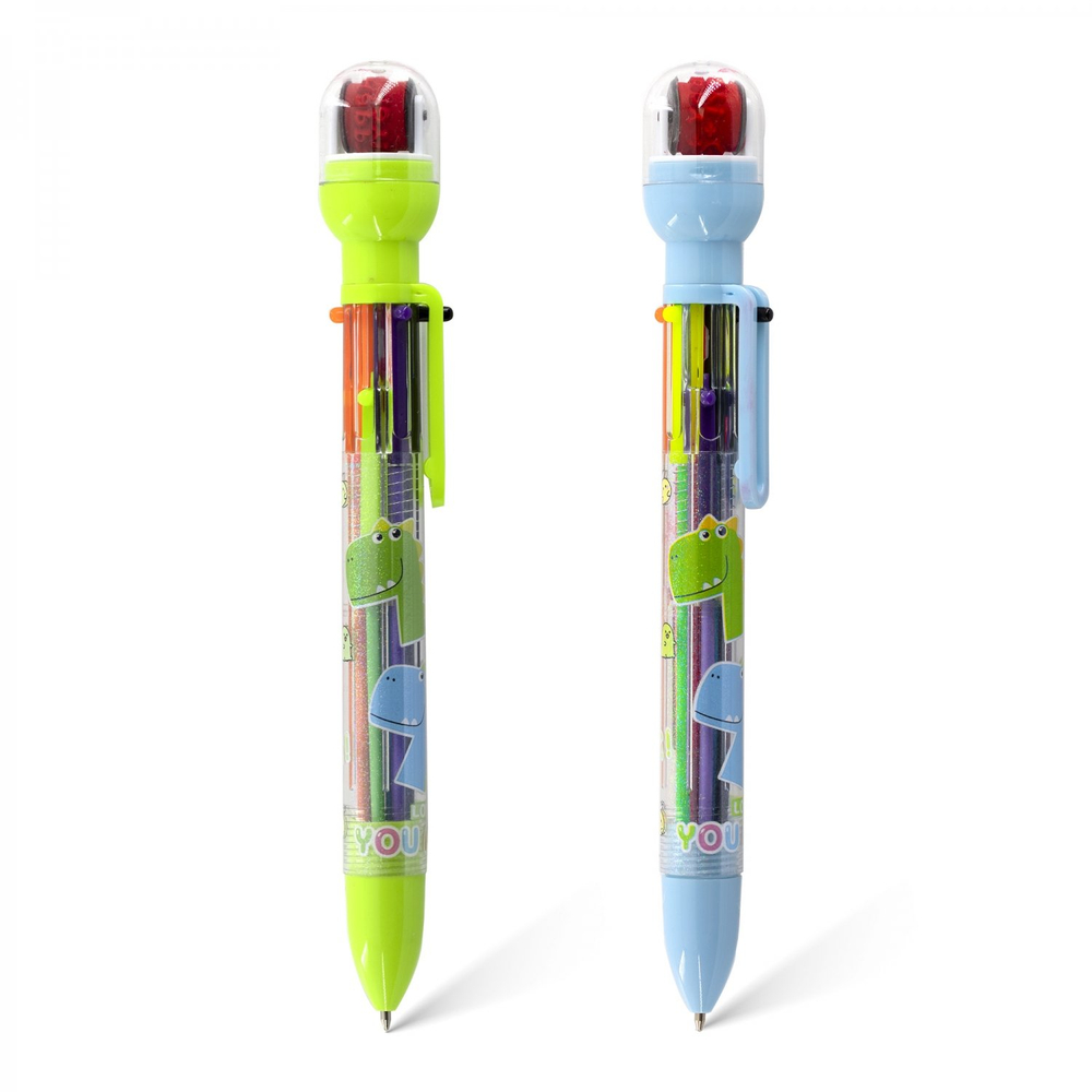 Ручка шариковая Alingar, "Динозавры", 0,7 мм, 6 цветов, автоматическая, штамп, круглый, цветной, пластиковый корпус, карт. уп.