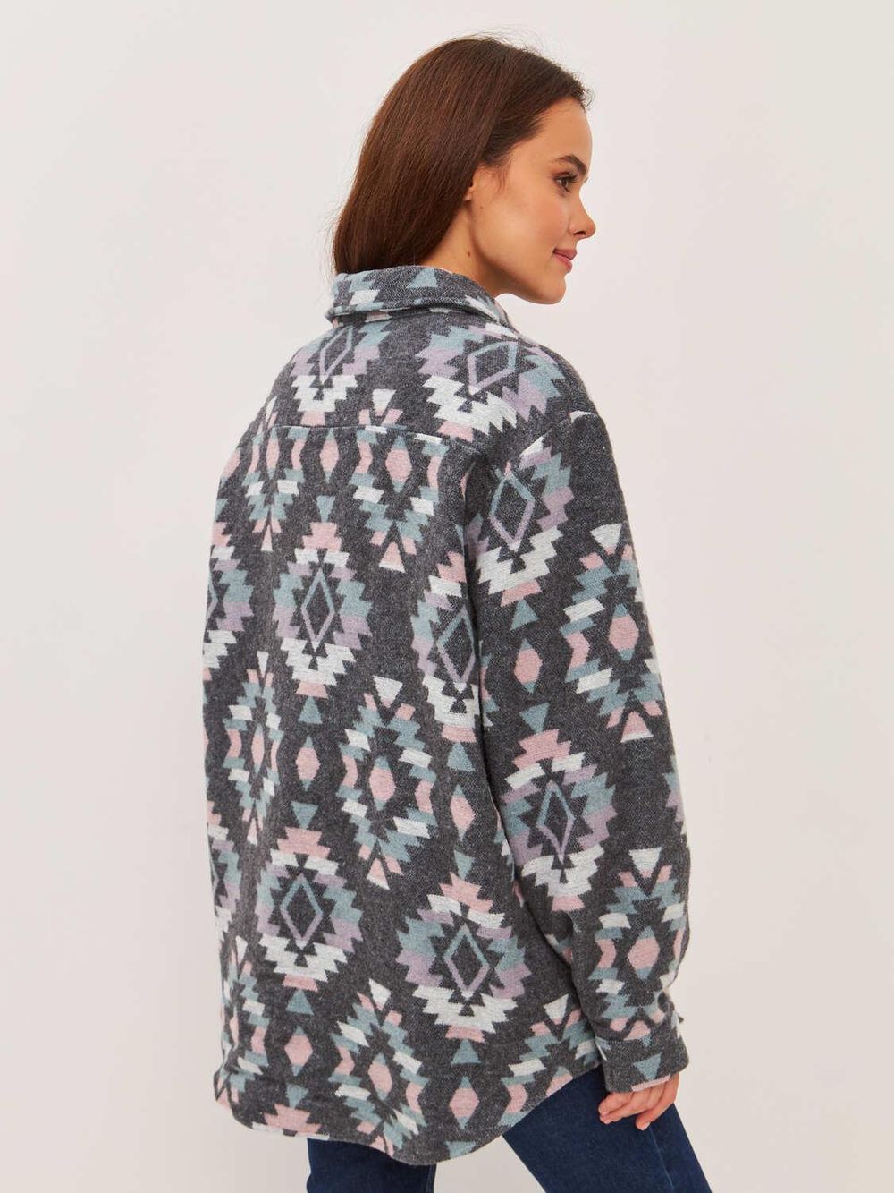 Рубашка Kefirmaykifer оверсайз Этно розово-голубая