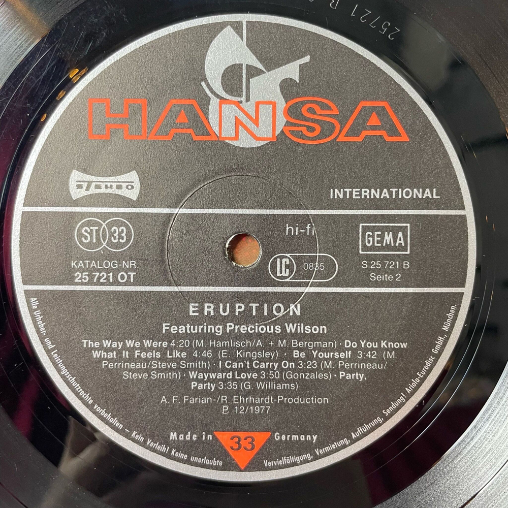 Винтажная виниловая пластинка LP Featuring Precious Wilson Eruption (Germany 1977)