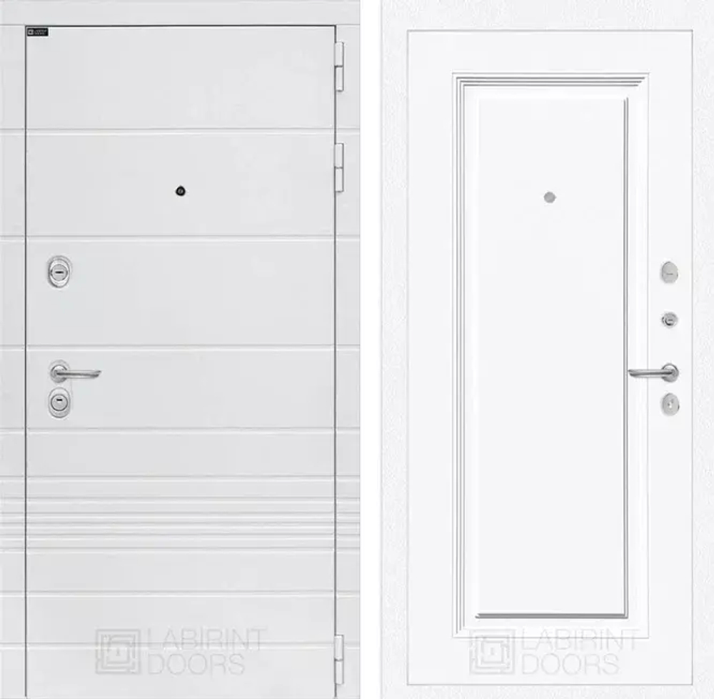 Входная дверь белая Лабиринт Trendo (Трендо) 27 Эмаль белая RAL 9003 / Белый камень
