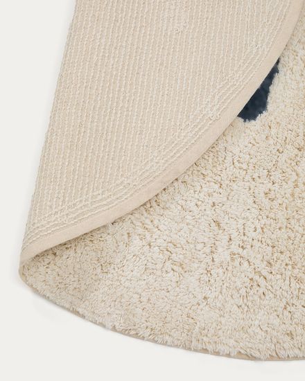 Круглый ковёр Tandani из бежевого хлопка с синим слоном, Ø 100 см